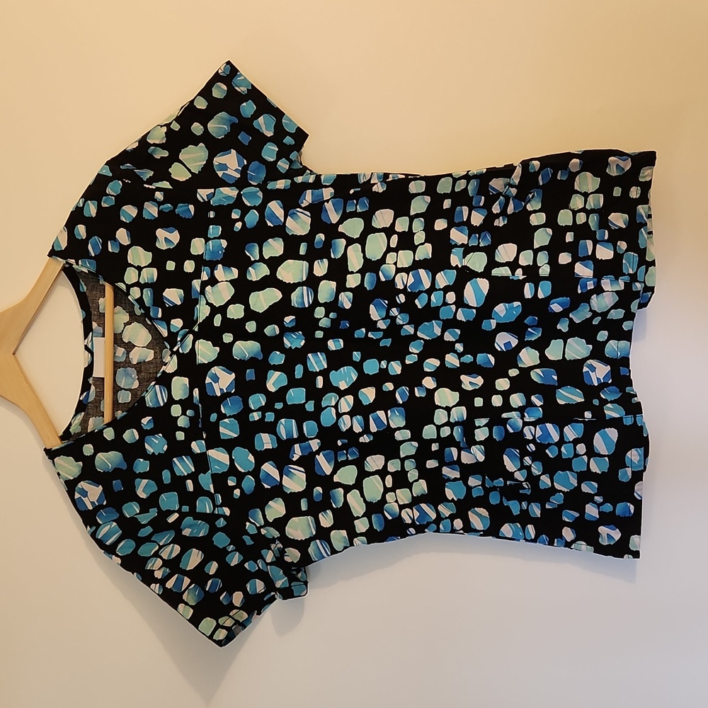 Blue Green Print Scrub Top
